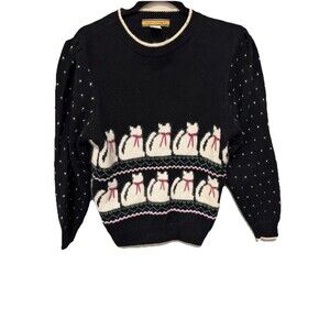 Vintage 90s Bryn Connelly Kitten Sweater Size Med Black